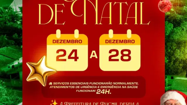 Prefeitura de Pugmil comunica recesso de Natal